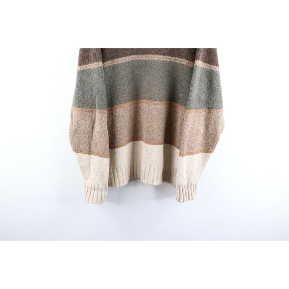Vintage 90s Streetwear Large Striped Color Block Knit Crewneck Sweater Brown - Picture 3 of 7